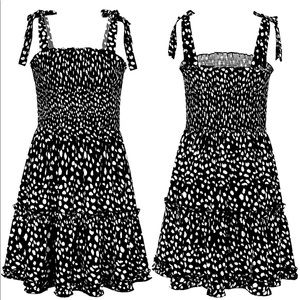 Pleated Flare Ruffle Polka Dot Casual Dress